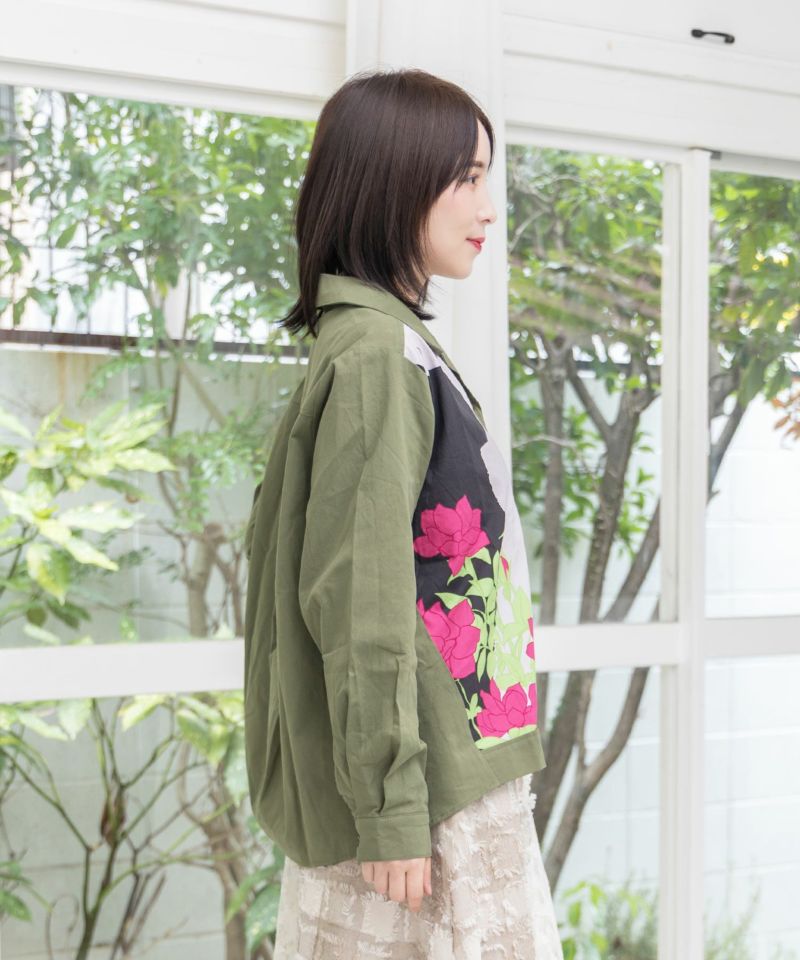 ネコ花柄切替シャツ-6