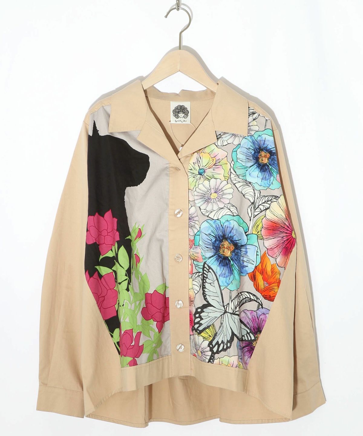 ネコ花柄切替シャツ-8