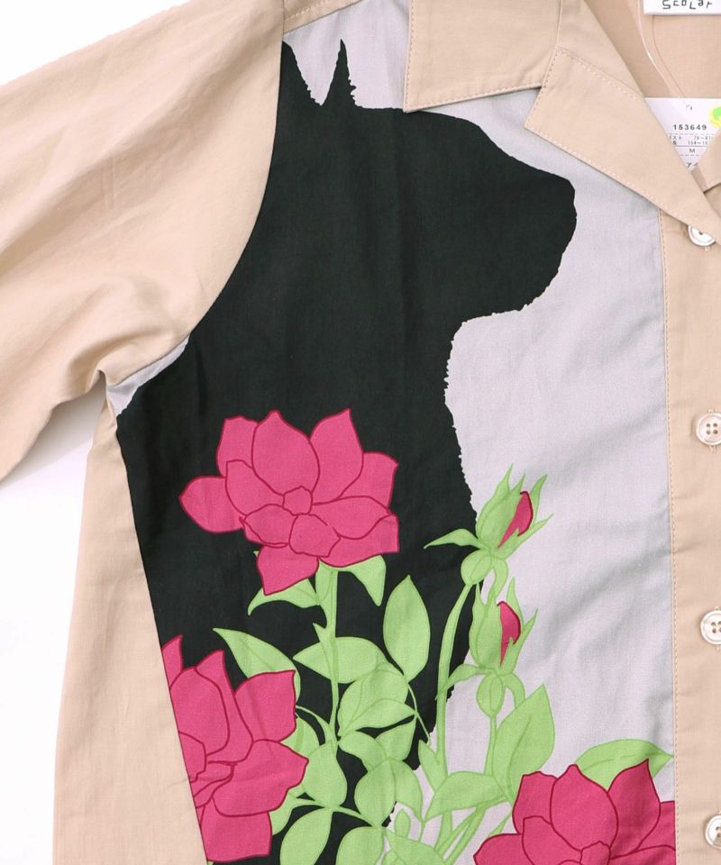 ネコ花柄切替シャツ-9