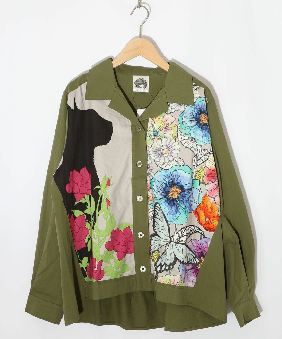 ネコ花柄切替シャツ-10