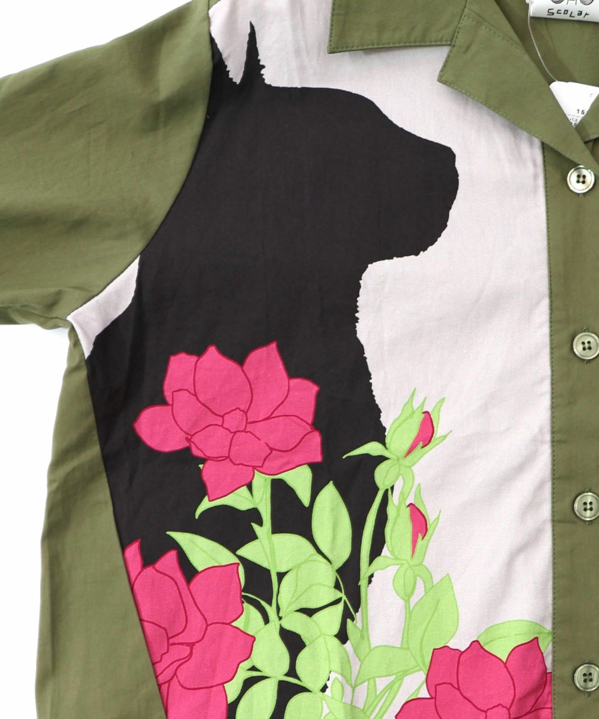 ネコ花柄切替シャツ-11