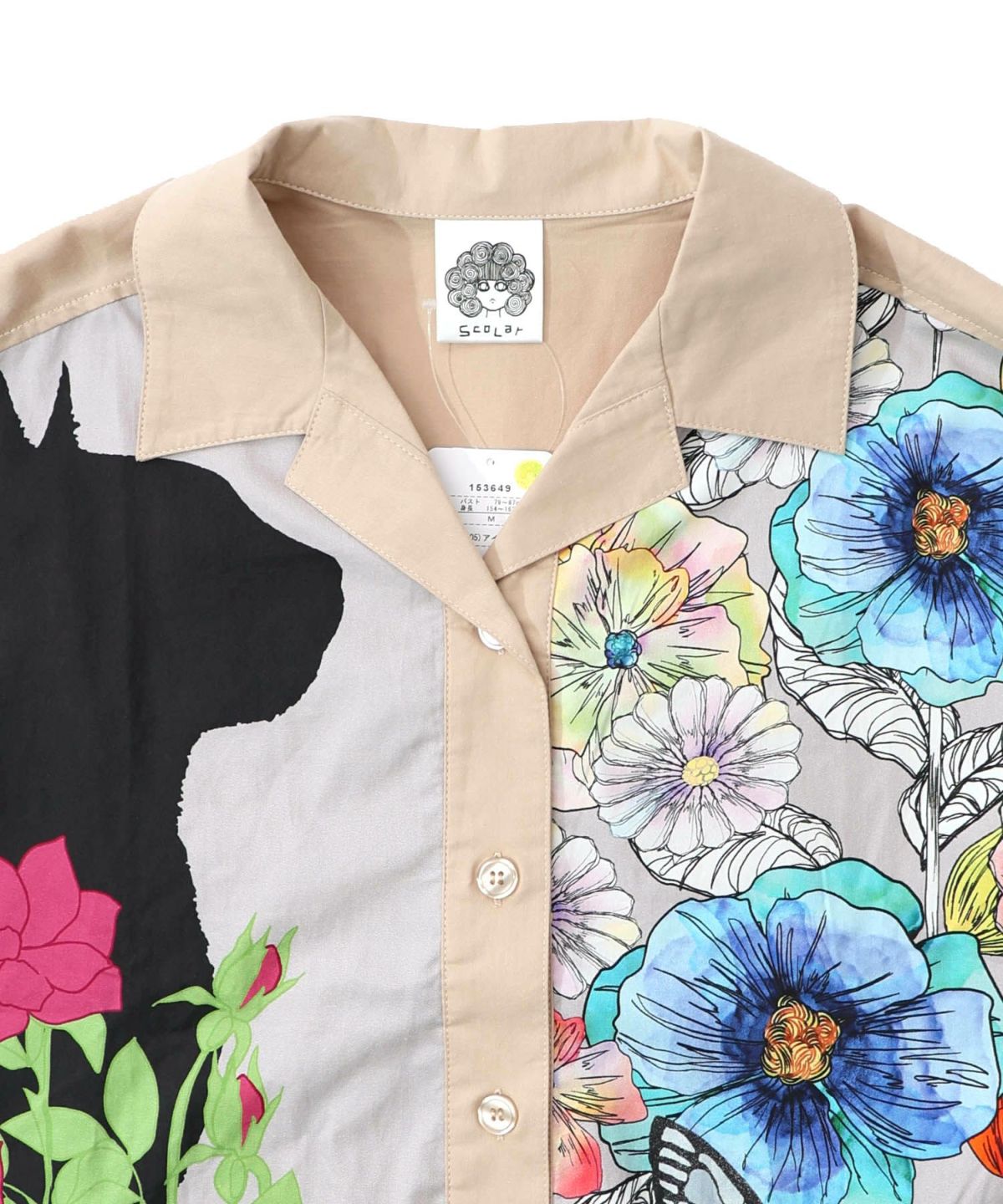 ネコ花柄切替シャツ-12