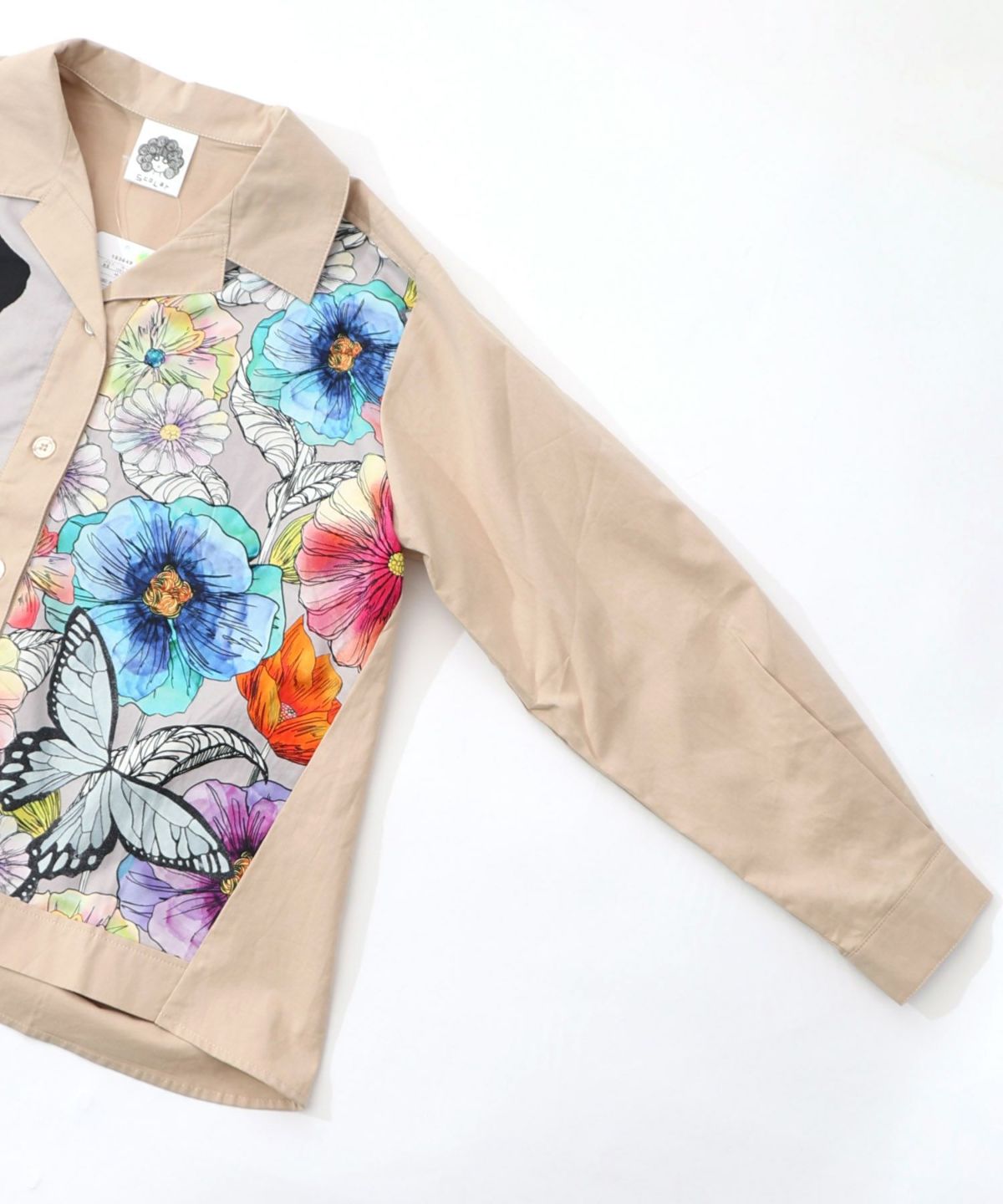 ネコ花柄切替シャツ-13