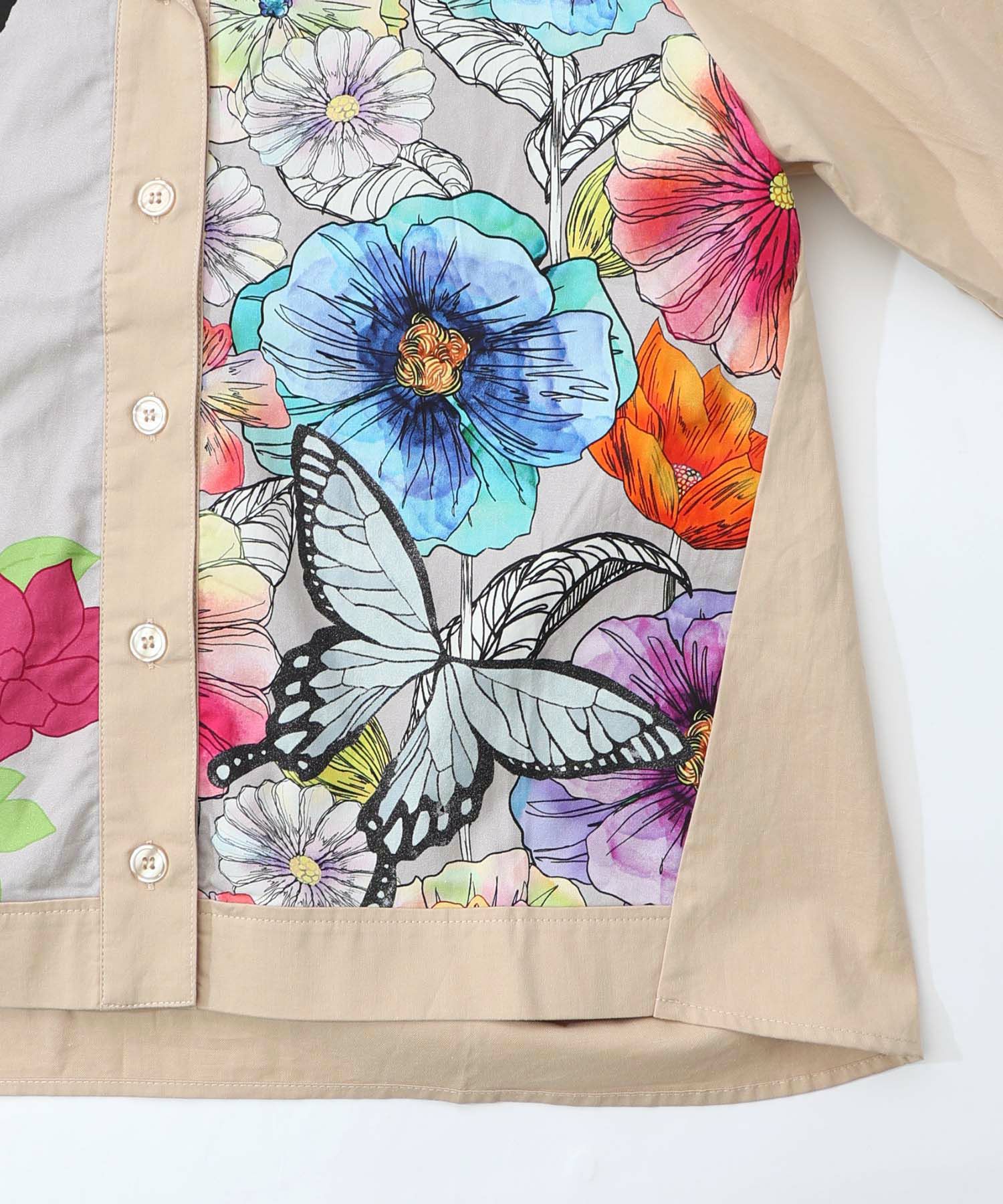 ネコ花柄切替シャツ-14