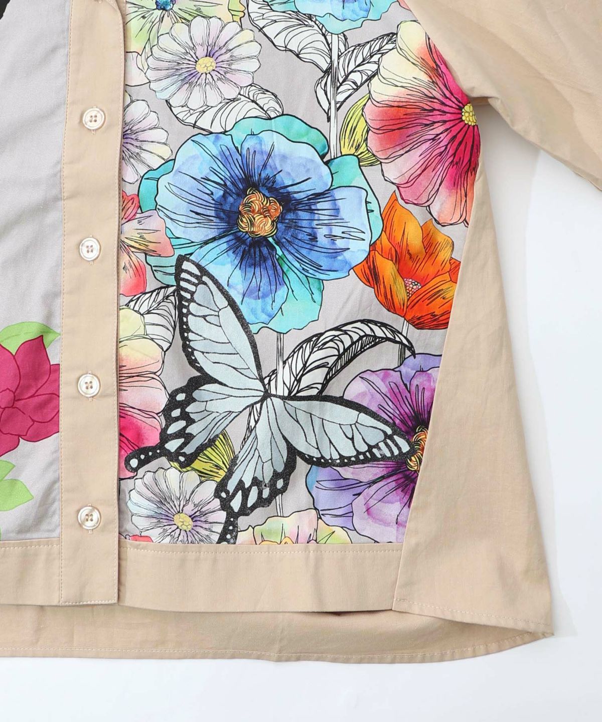 ネコ花柄切替シャツ-14