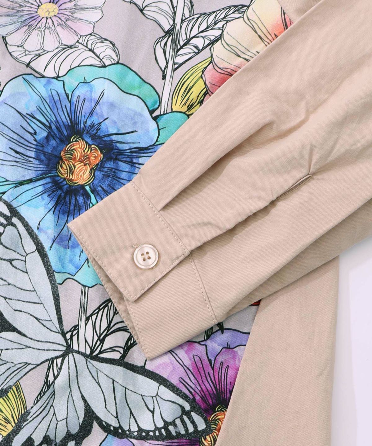 ネコ花柄切替シャツ-15