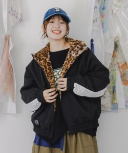 153647：キノコ×レオパード柄リバーシブルブルゾンの通販-ScoLar