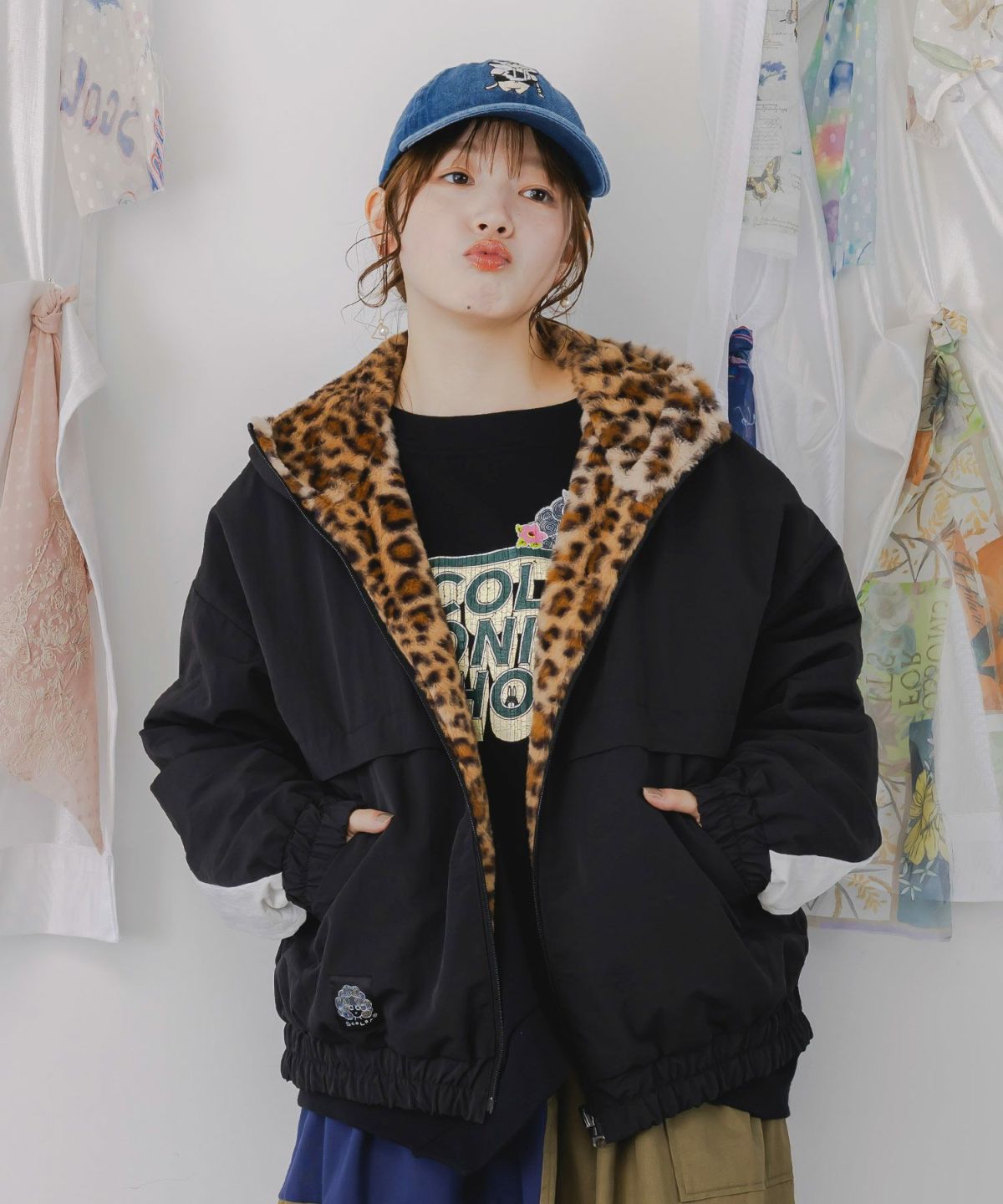 キノコ×レオパード柄リバーシブルブルゾン-3