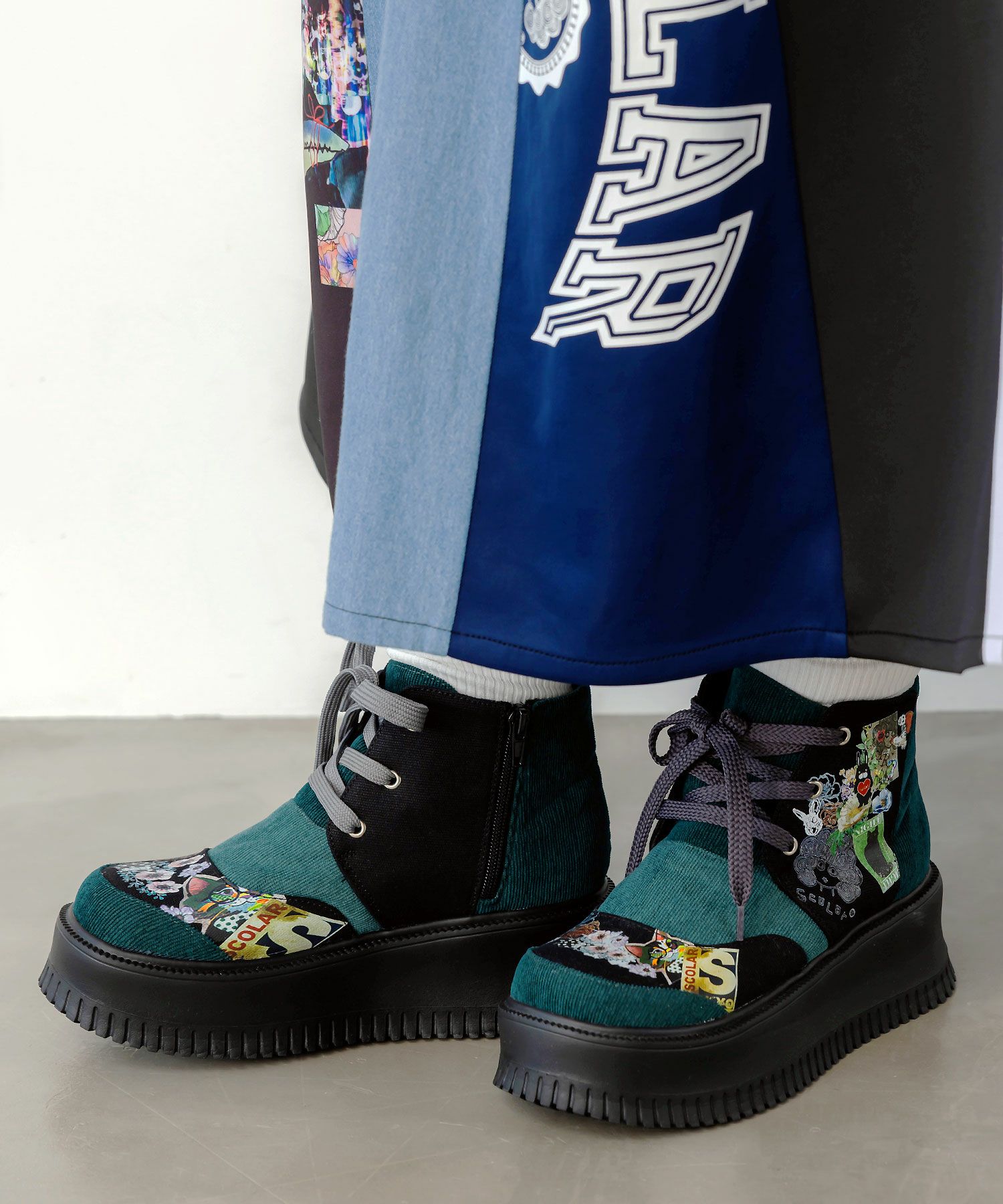 デニム×花柄コーデュロイブーツ-1