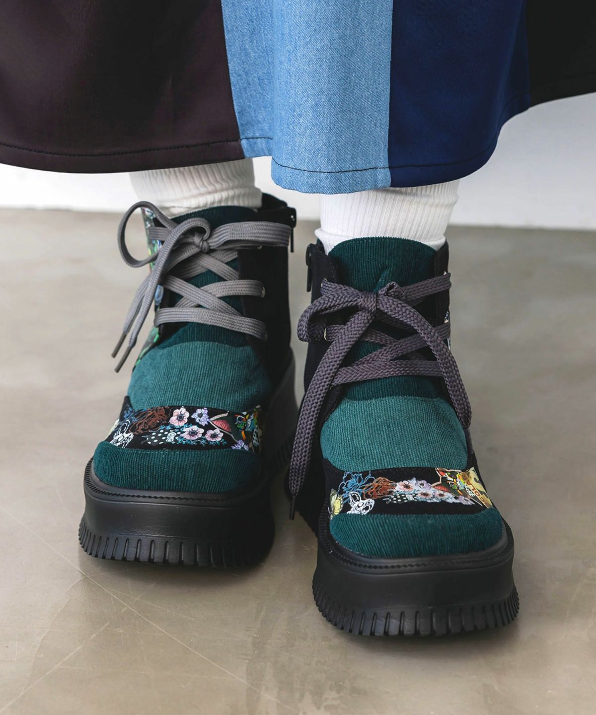 デニム×花柄コーデュロイブーツ-2