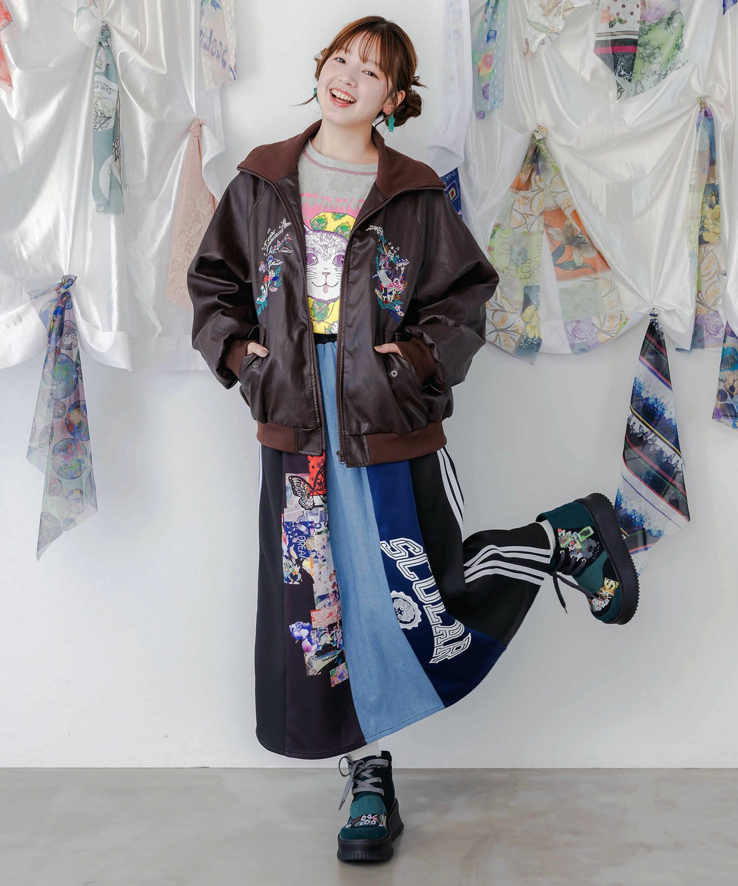 デニム×花柄コーデュロイブーツ-3