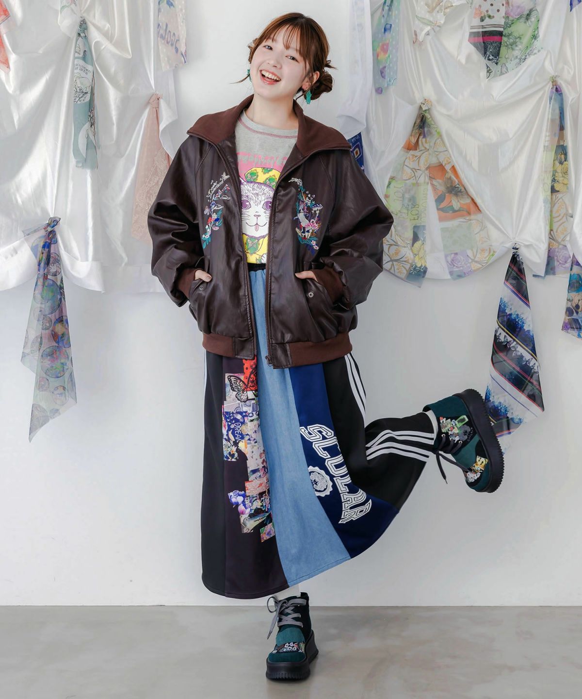 デニム×花柄コーデュロイブーツ-3