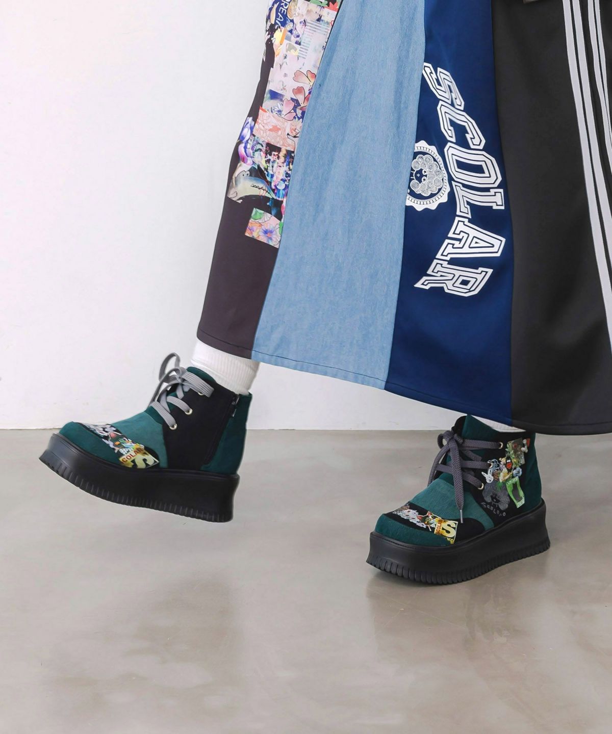 デニム×花柄コーデュロイブーツ-5