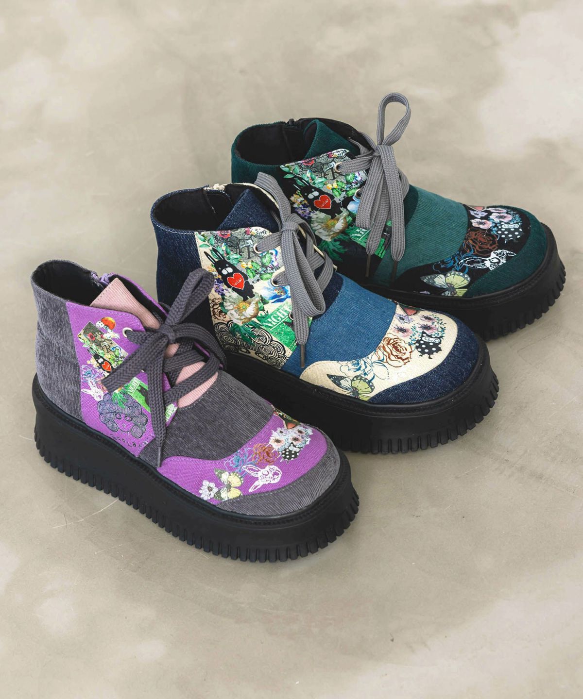 デニム×花柄コーデュロイブーツ-6