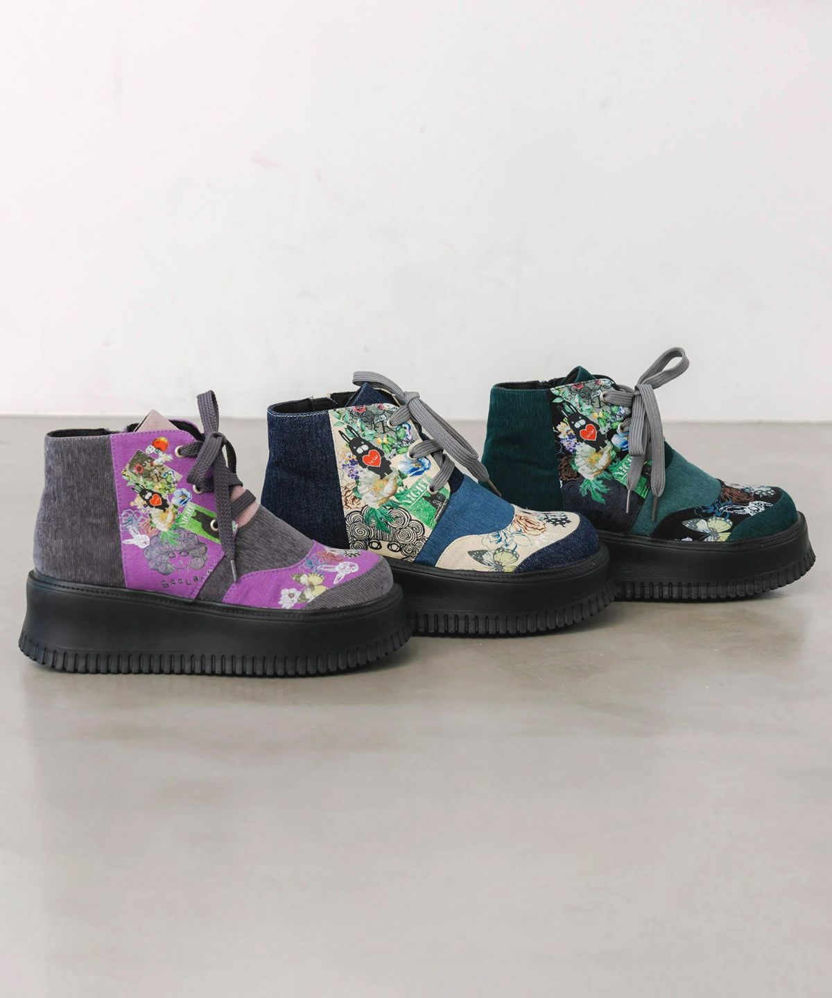 デニム×花柄コーデュロイブーツ-7