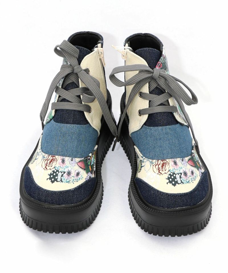 デニム×花柄コーデュロイブーツ-9