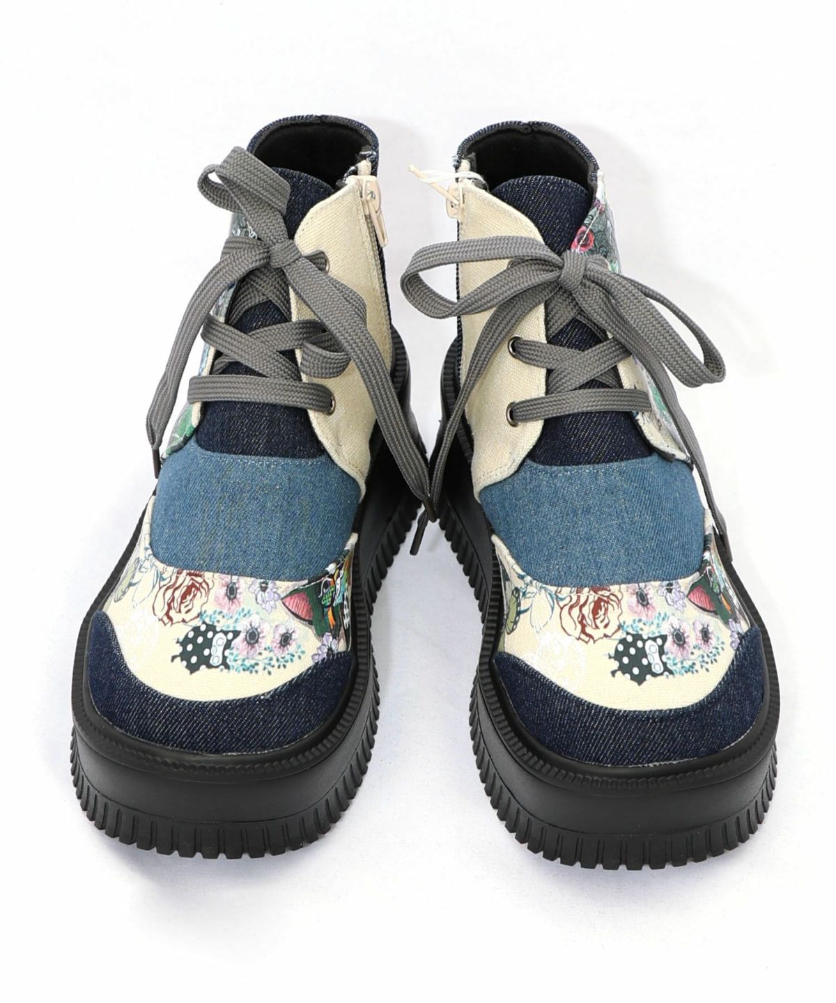 デニム×花柄コーデュロイブーツ-9