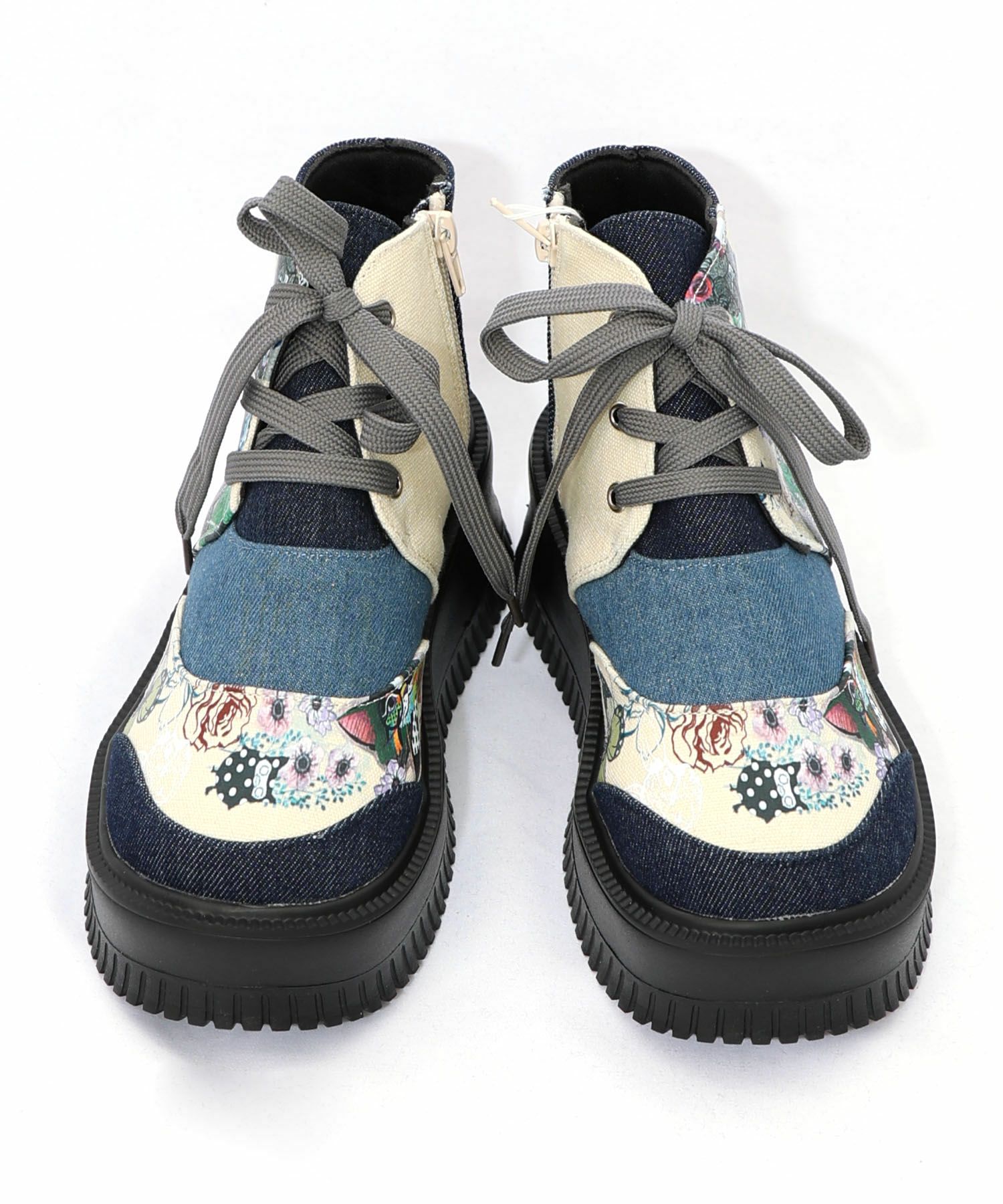 デニム×花柄コーデュロイブーツ-9