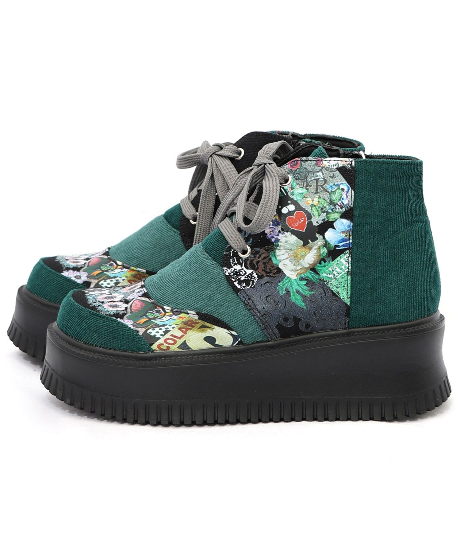 デニム×花柄コーデュロイブーツ-11