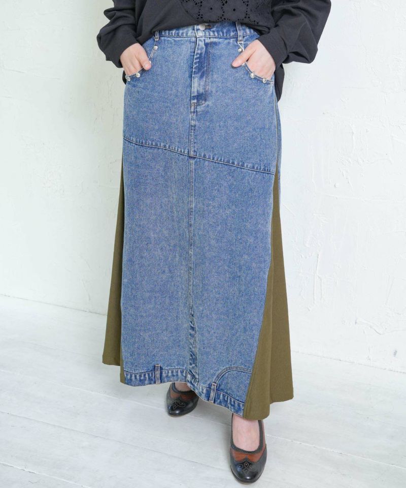 スタッズ付き異素材切替スカート-1