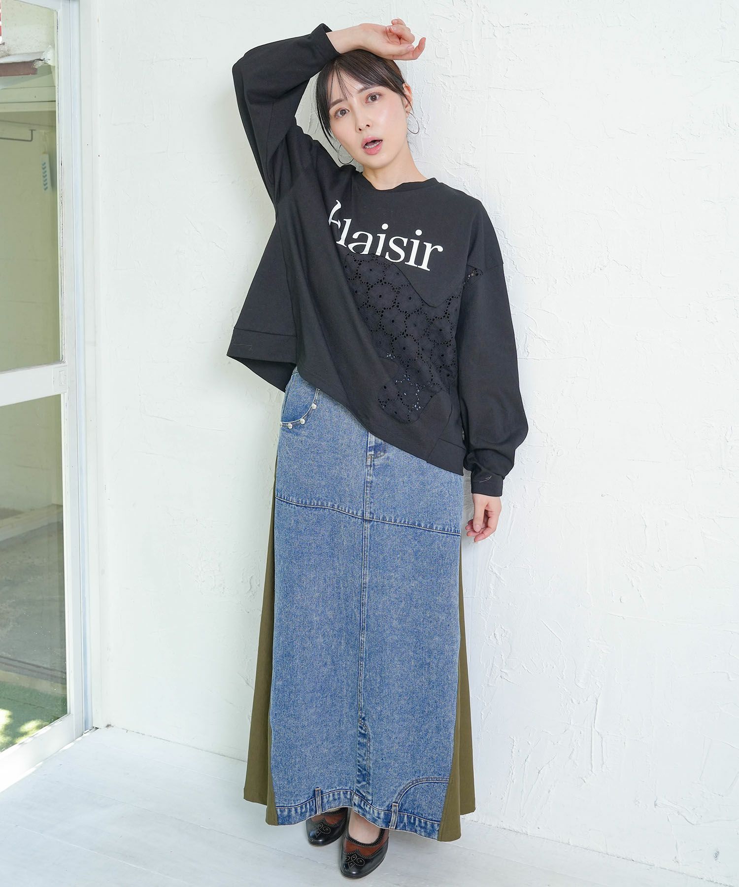 スタッズ付き異素材切替スカート-2