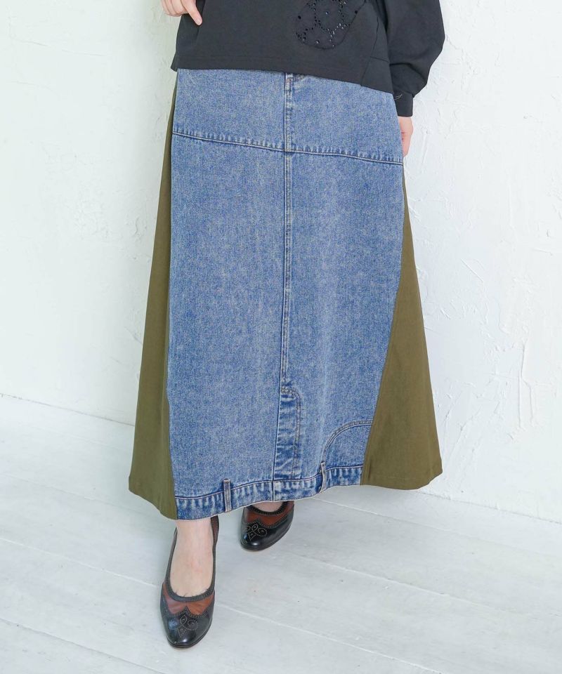 スタッズ付き異素材切替スカート-3