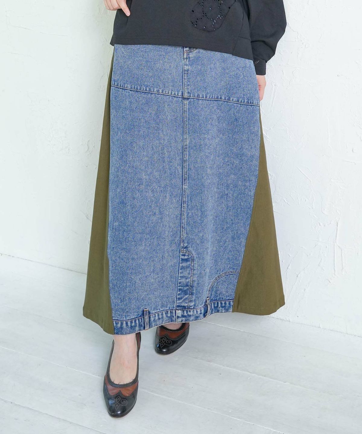 スタッズ付き異素材切替スカート-3