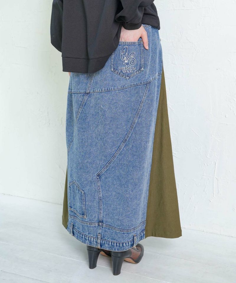 スタッズ付き異素材切替スカート-6