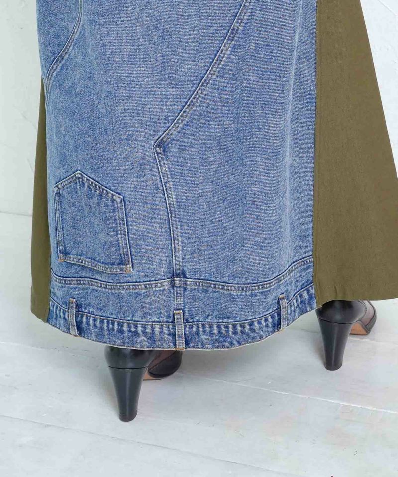 スタッズ付き異素材切替スカート-8