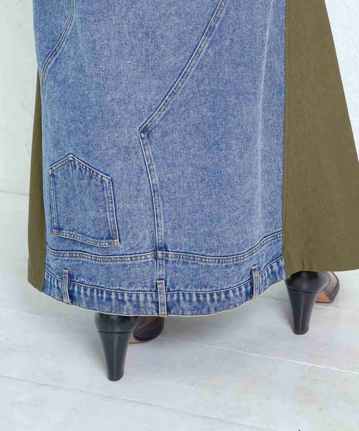 スタッズ付き異素材切替スカート-8