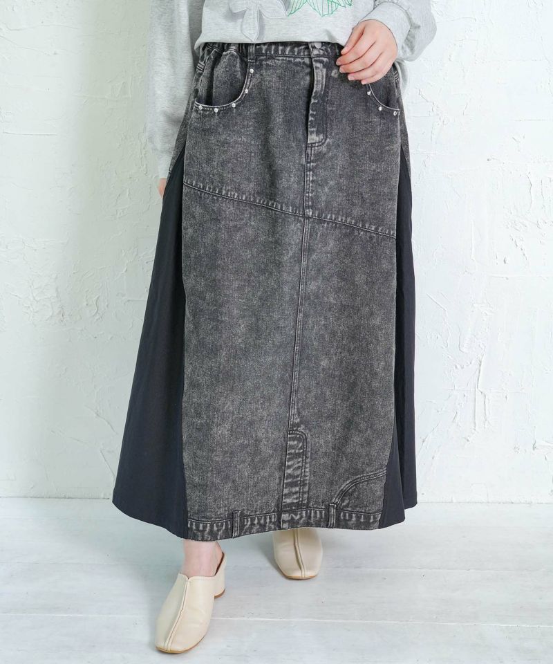 スタッズ付き異素材切替スカート-11