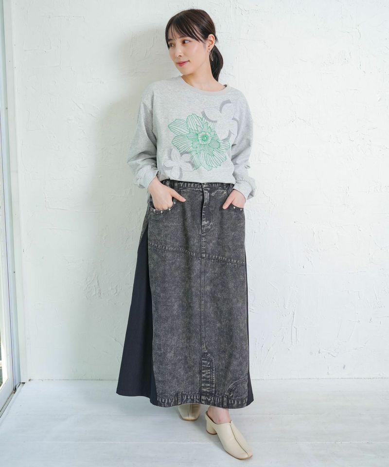 スタッズ付き異素材切替スカート-12