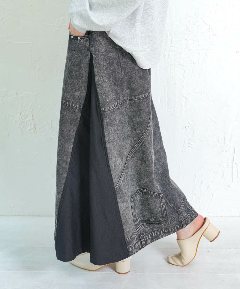 スタッズ付き異素材切替スカート-13