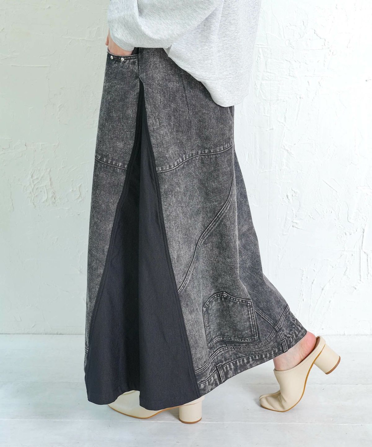 スタッズ付き異素材切替スカート-13