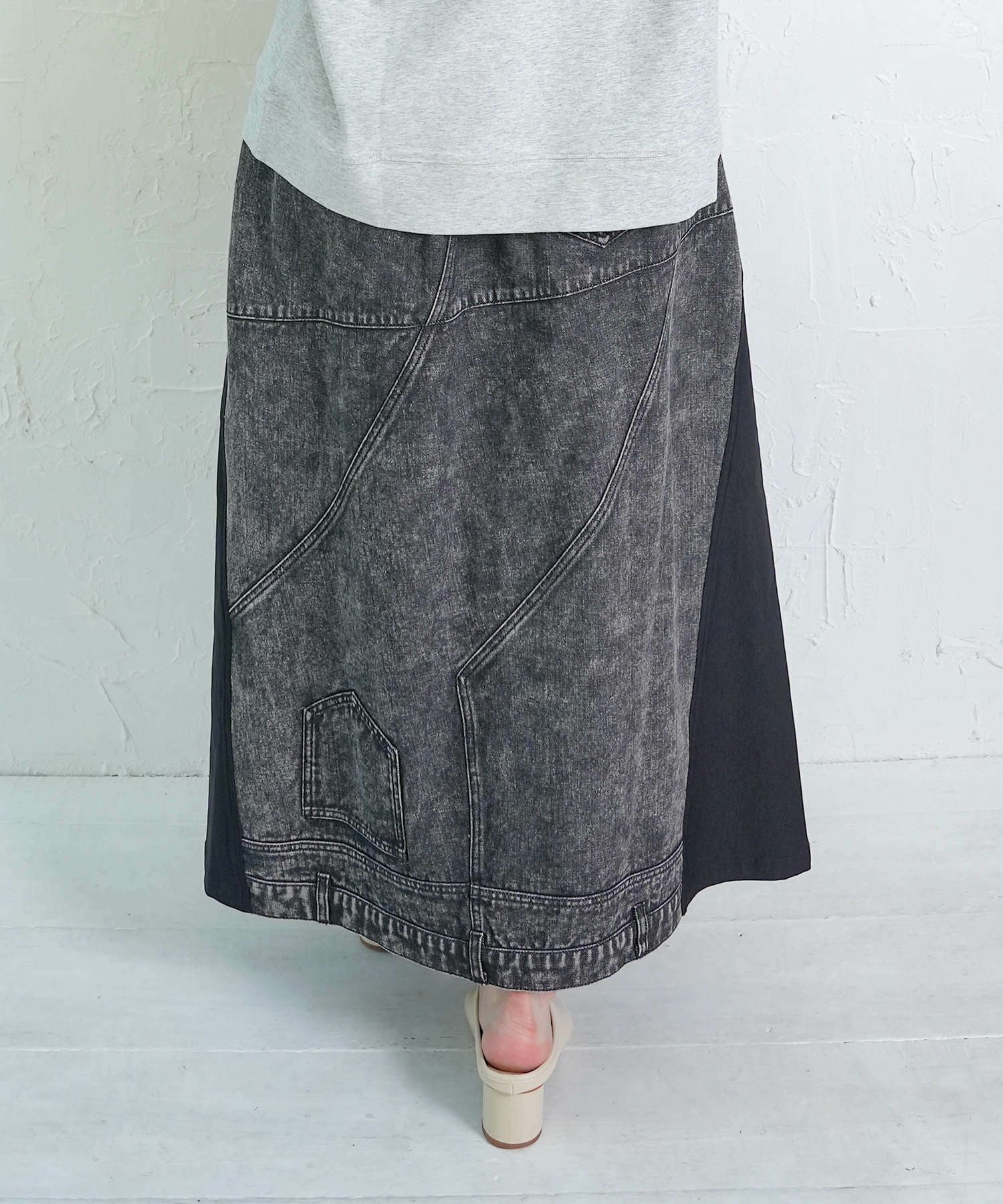 スタッズ付き異素材切替スカート-14