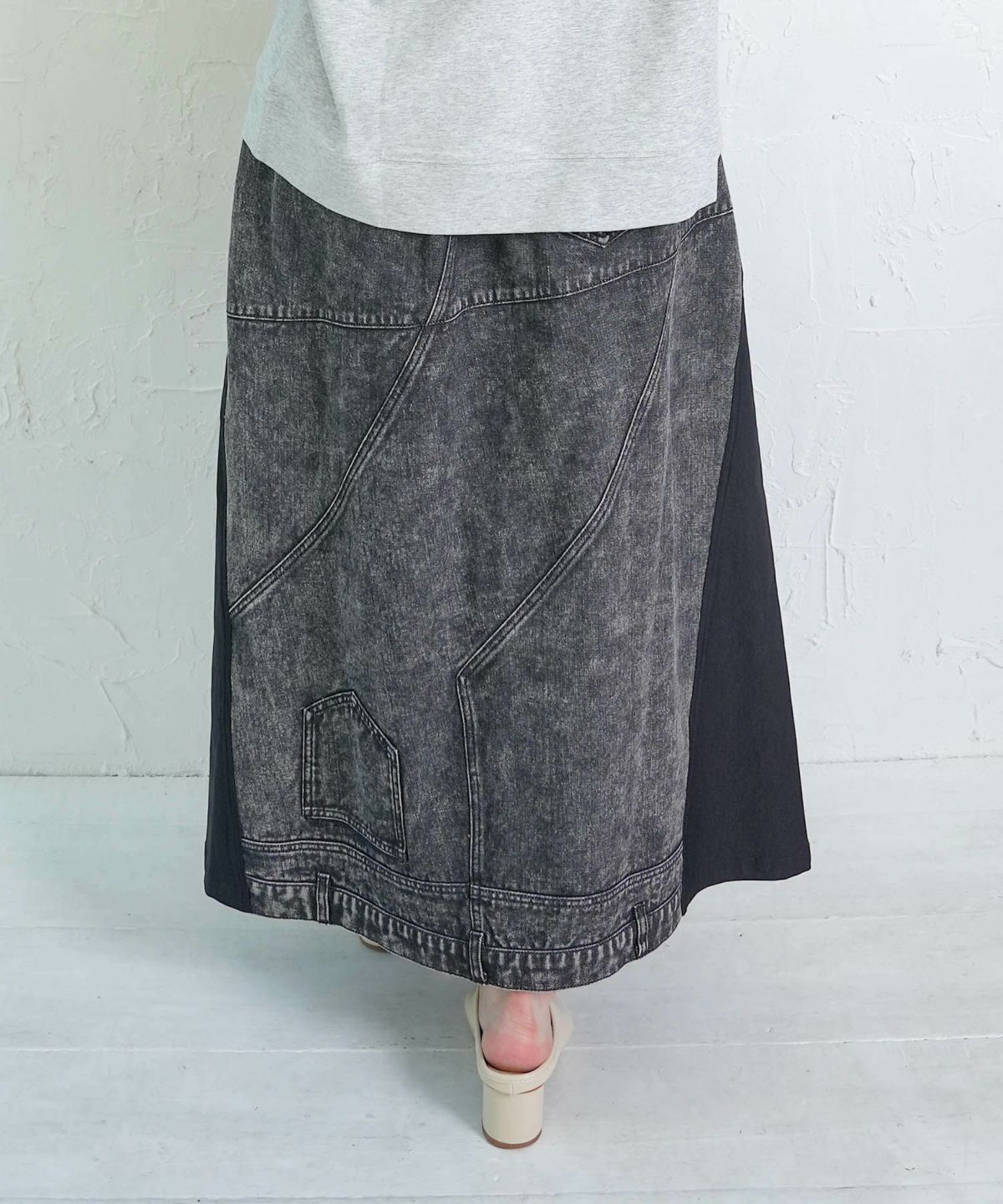 スタッズ付き異素材切替スカート-14