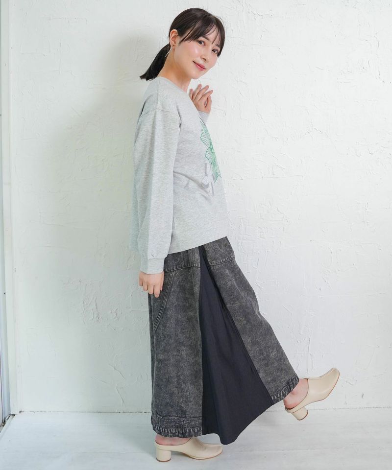 スタッズ付き異素材切替スカート-15