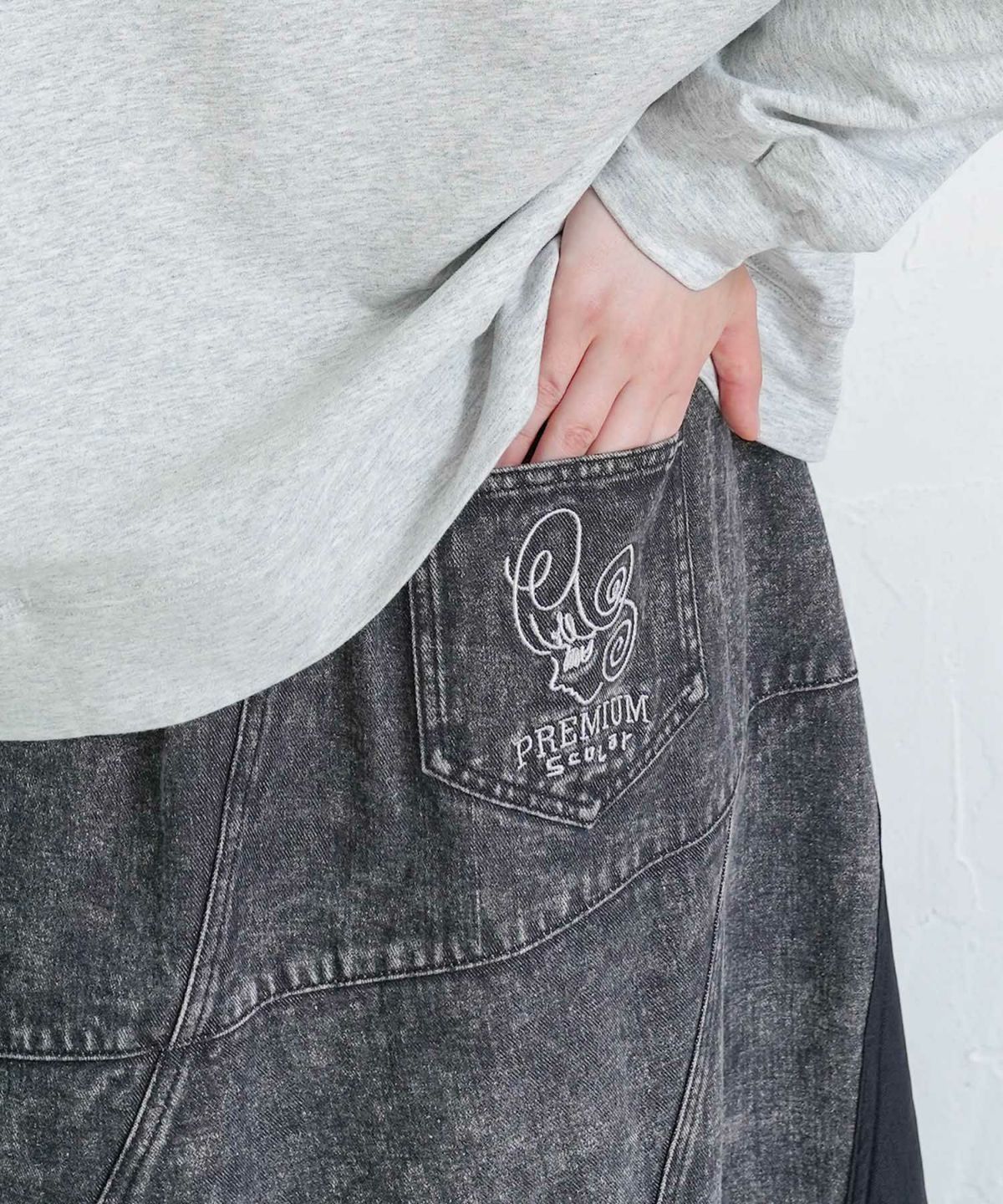 スタッズ付き異素材切替スカート-16