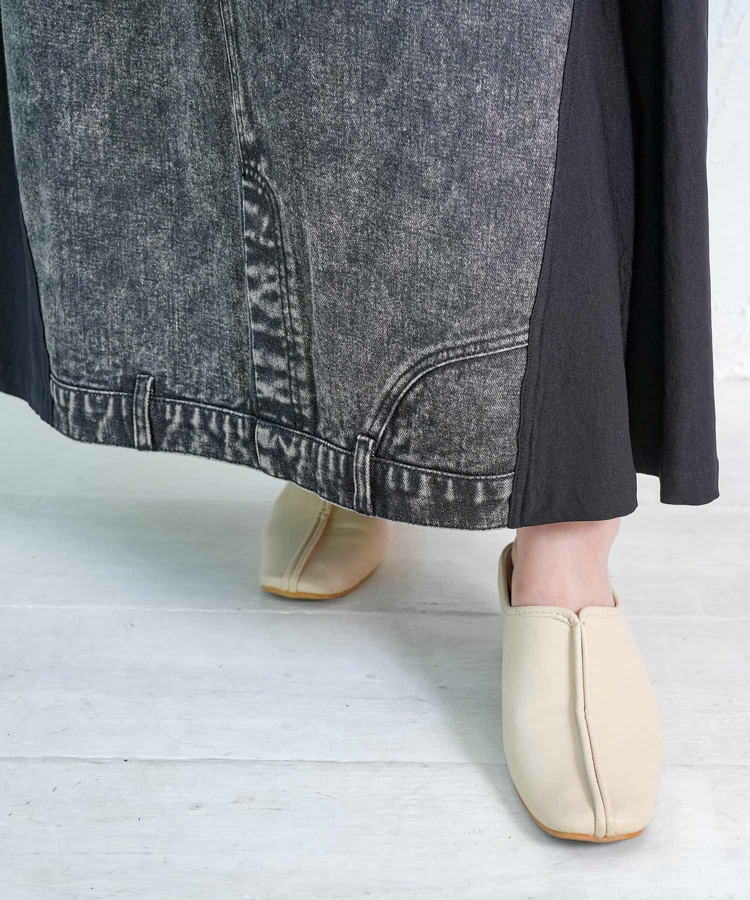 スタッズ付き異素材切替スカート-17