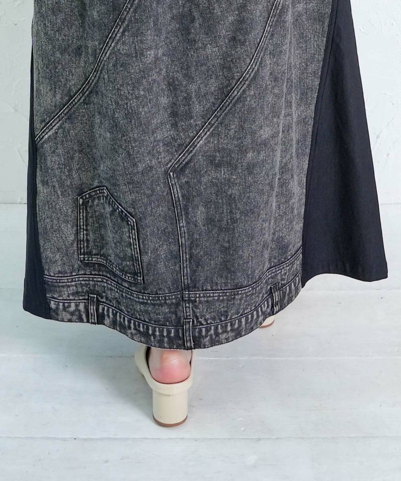 スタッズ付き異素材切替スカート-18