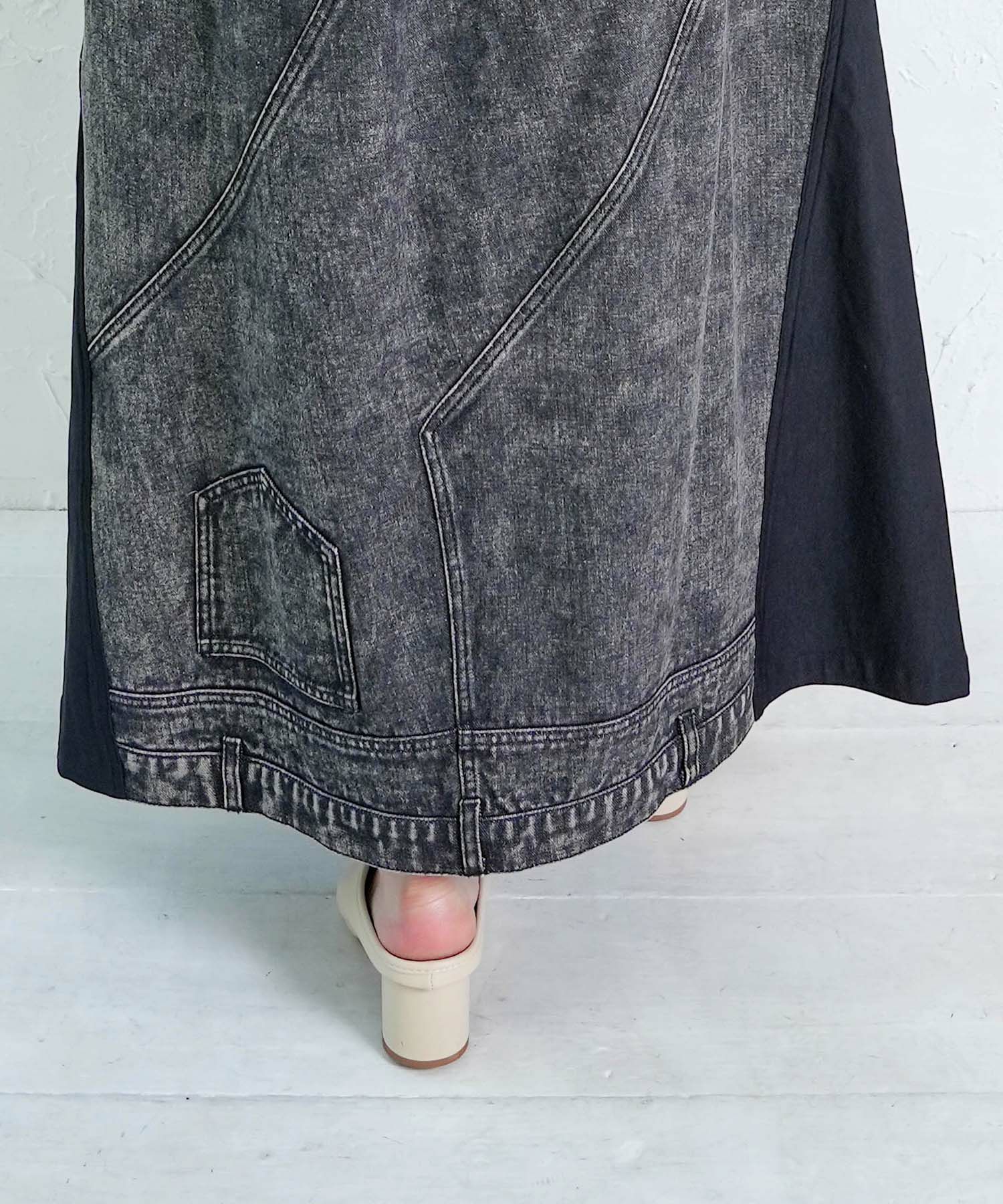 スタッズ付き異素材切替スカート-18