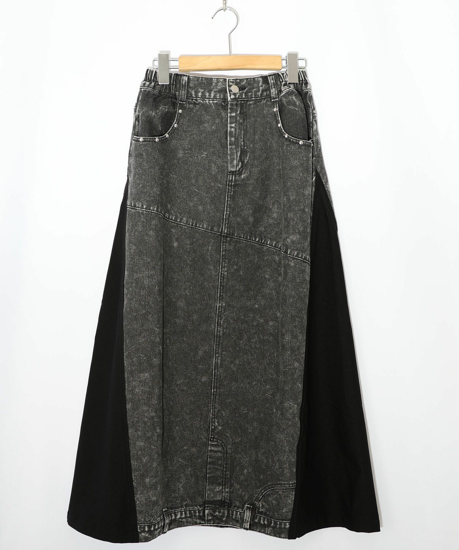 スタッズ付き異素材切替スカート-21