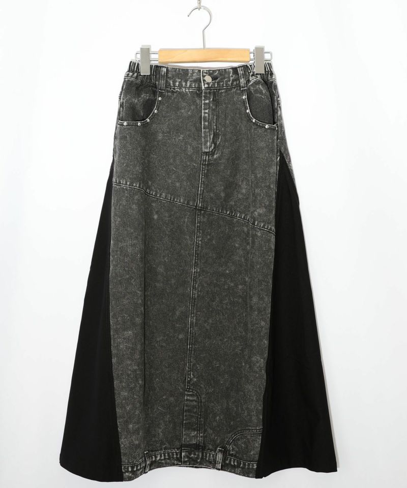 スタッズ付き異素材切替スカート-21