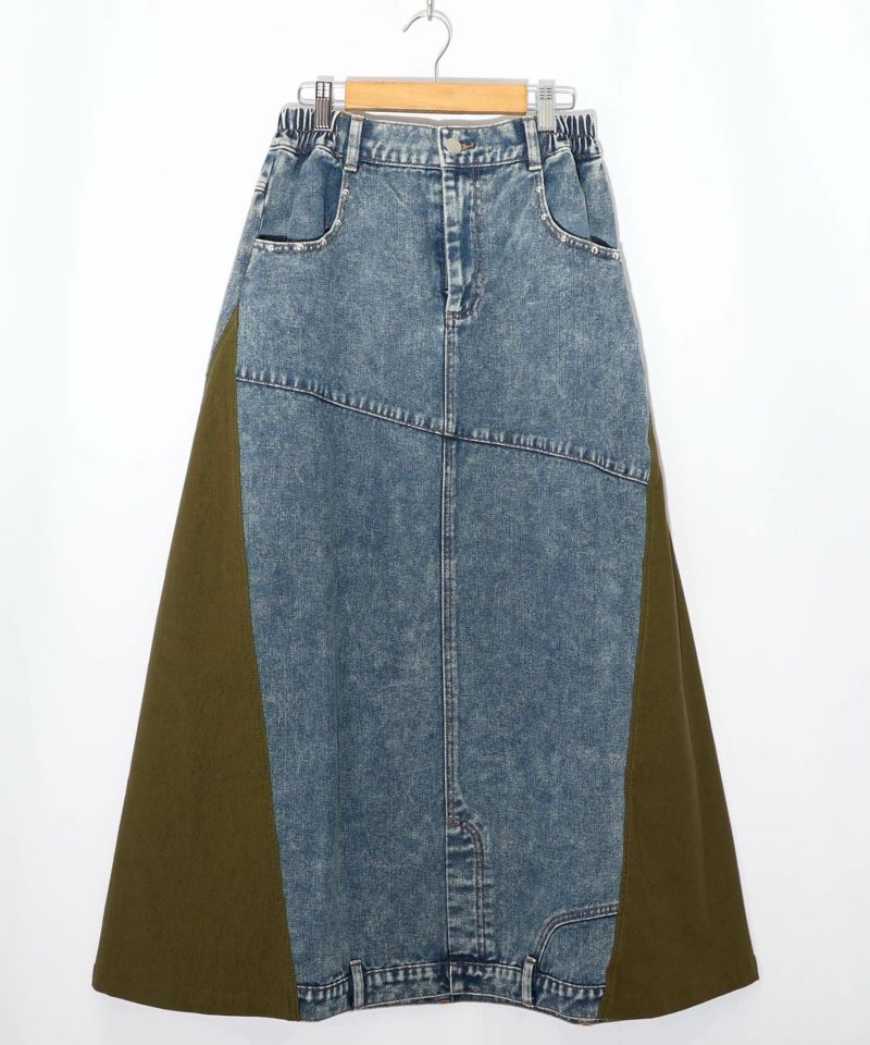 スタッズ付き異素材切替スカート-23
