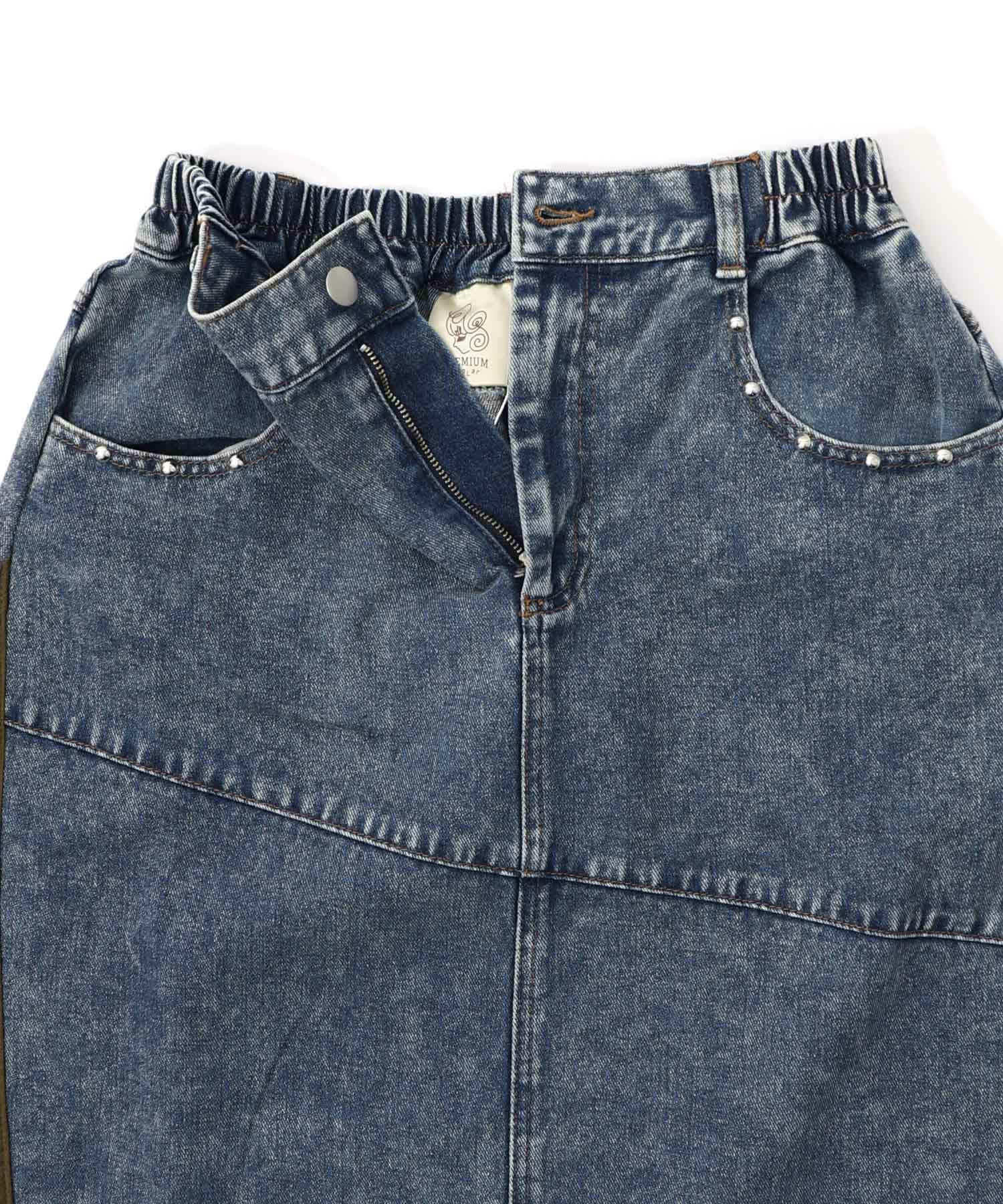 スタッズ付き異素材切替スカート-25