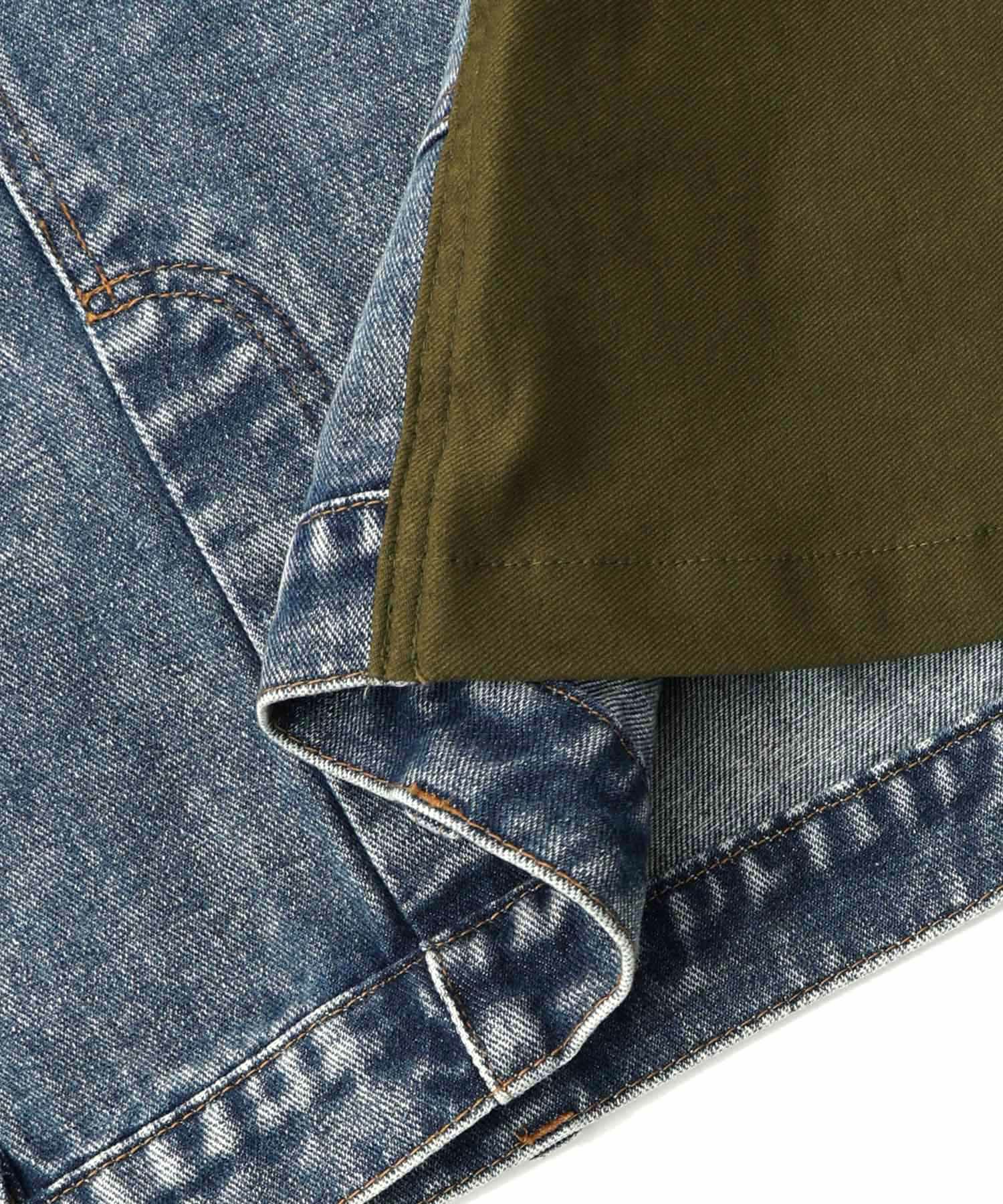 スタッズ付き異素材切替スカート-30