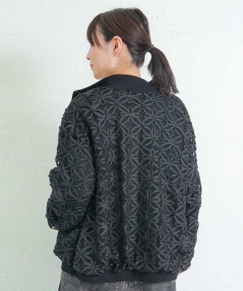 花柄チュール重ねニットブルゾン-5