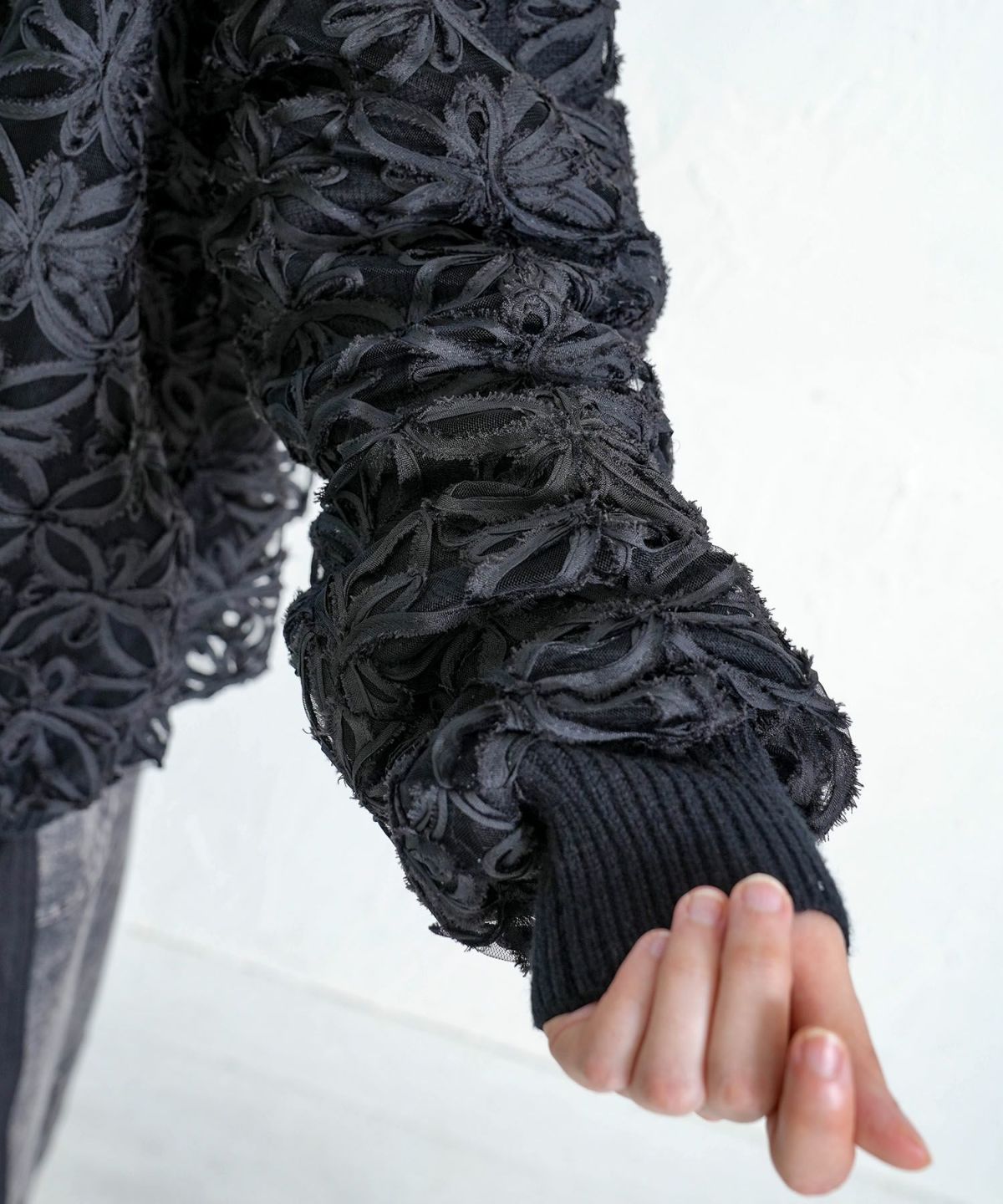 花柄チュール重ねニットブルゾン-7