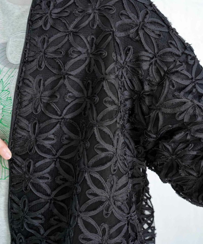 花柄チュール重ねニットブルゾン-8