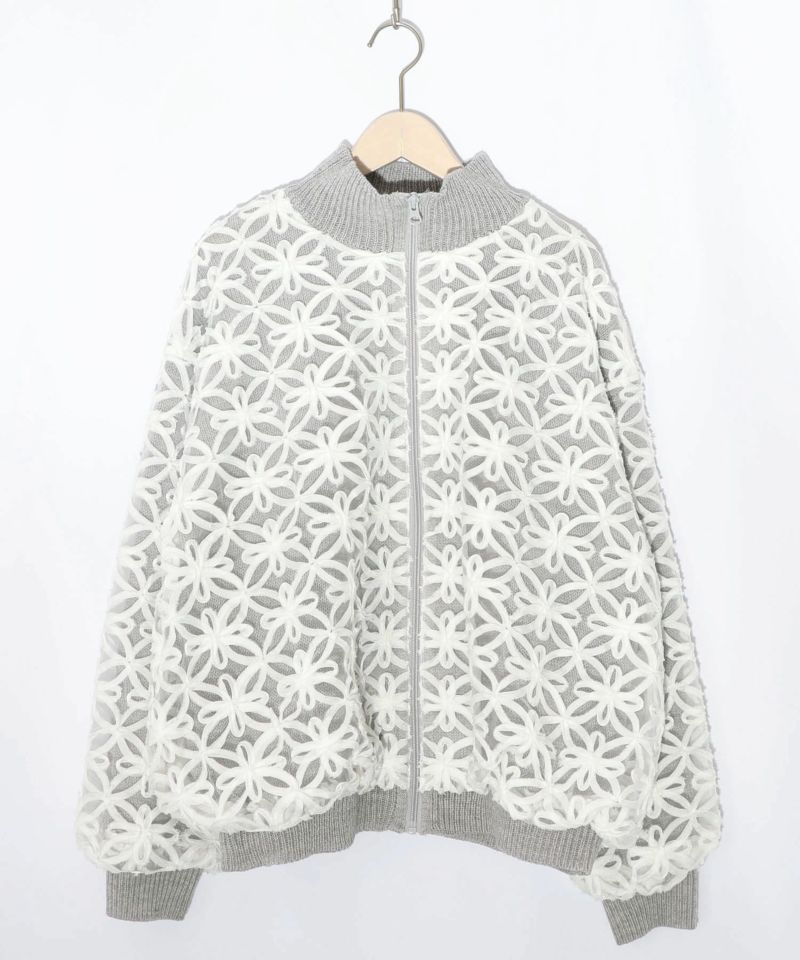 花柄チュール重ねニットブルゾン-9